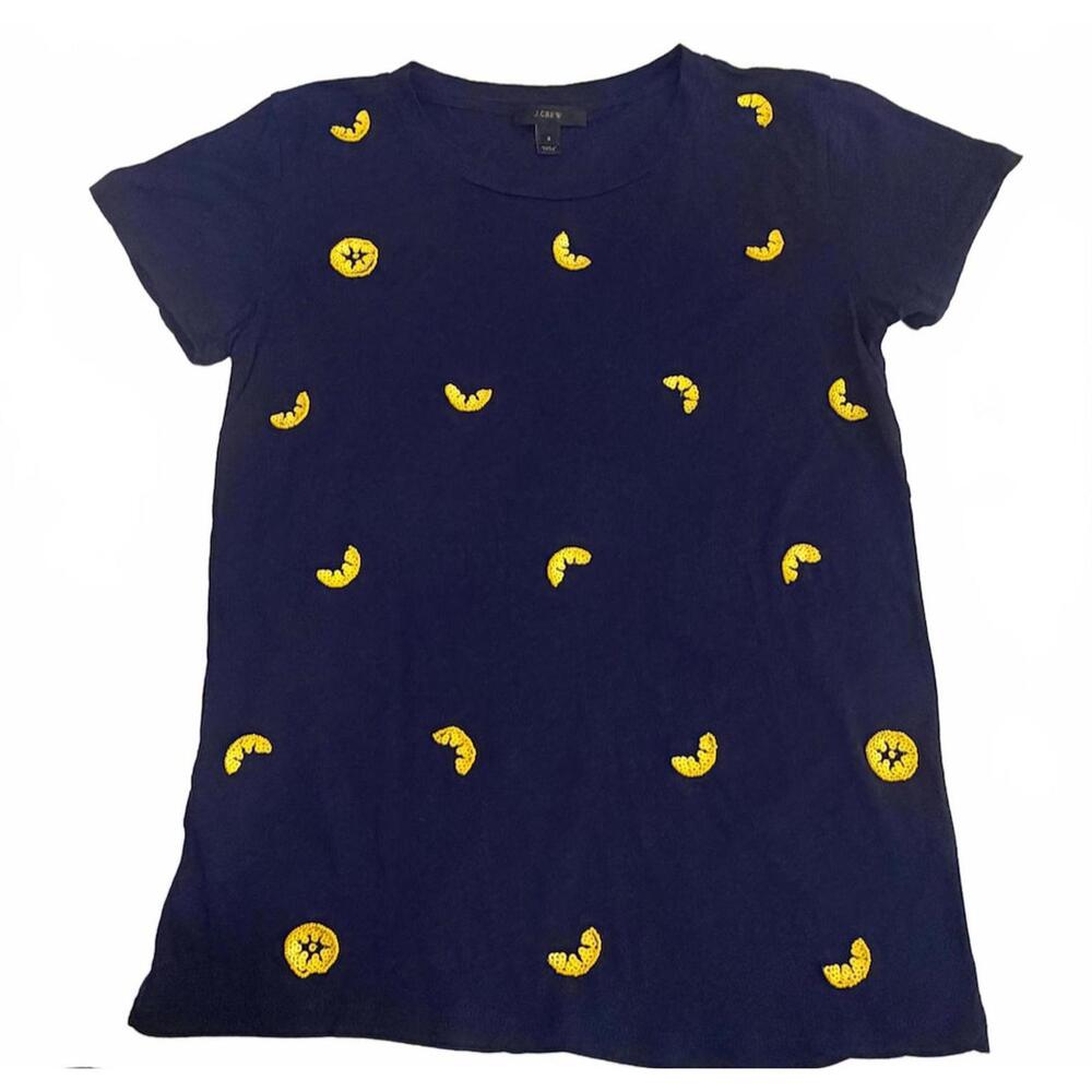 J.Crew Women's Beaded Sequin Lemon Collector Tee Navy Blue Women's Small